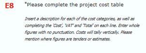 We also have a project cost table, but