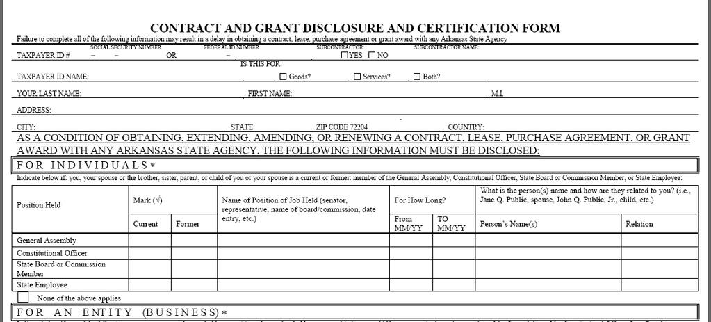 CONTRACT AND GRANT DISCLOSURE AND