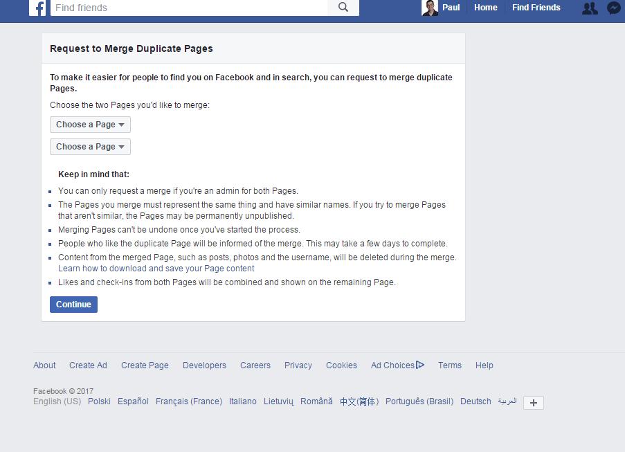Merge duplicate pages without losing Likes You can get to the Merge area from the General