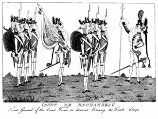 DOCUMENT 8 The Granger Colletion, New York Count de Rochambeau, French General of the Land Forces in America Reviewing the French troops, British cartoon, 1780 8a.