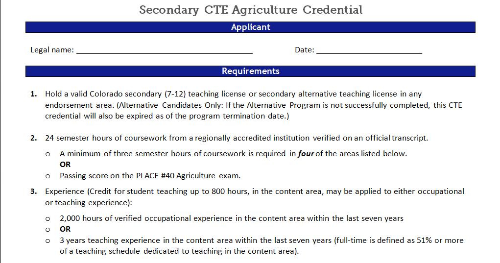CTE Agriculture Evaluation Worksheet Must