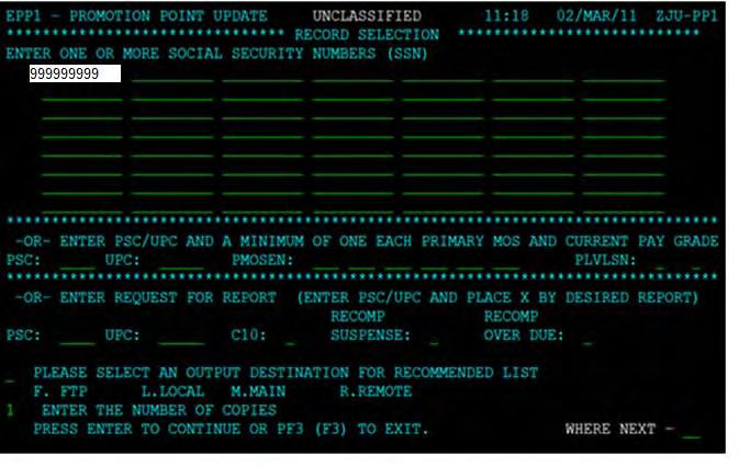 Enlisted Distribution and Assignment System (EDAS) Promotion Point Update (PP) Function Screen 1.
