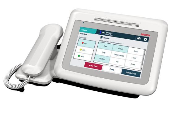 The device graphically displays incoming calls from stations and connected healthcare equipment by