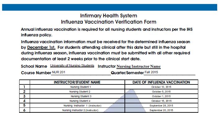 ATTACHMENT H Influenza Vaccination Verification Form Complete and EMAIL this form to the designated hospital Clinical Coordinator in order to comply with