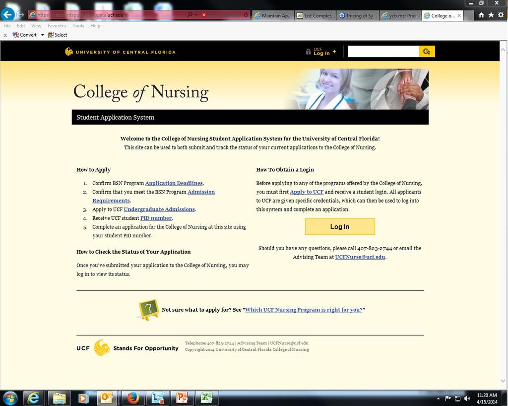 Complete UCF Nursing Application via the College of Nursing website by the