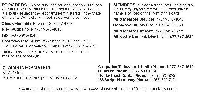 Card Hoosier Healthwise Member Card Note: CareSource was contracted