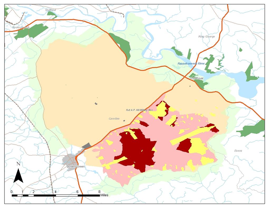 Fort AP Hill, VA Objective Protects important training areas and reduces the risk of endangered species restrictions on Fort AP Hill while securing the Rappahannock River Riparian Area and
