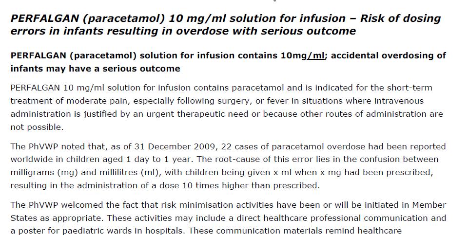 Intravenous Paracetamol - additional risk