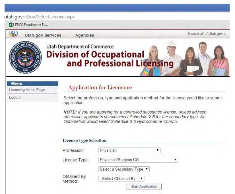 Step 16: License Type Selection a.