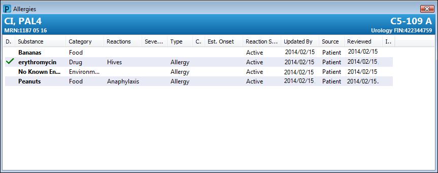 Interact with the Sections in Your PAL View Allergies from the PAL 1.