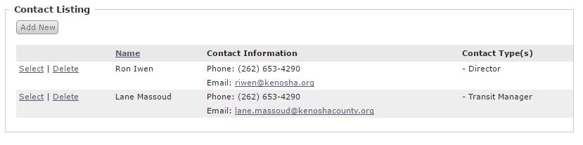 To add a new contact: 1) Select the Add New button 2) On the resulting Contact Details page, complete