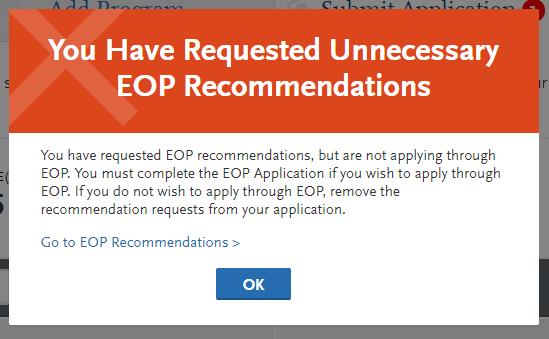 Random Issue #2 Problem: EOP recommendation error pops up upon submission. (The applicant add EOP recommenders to their application.