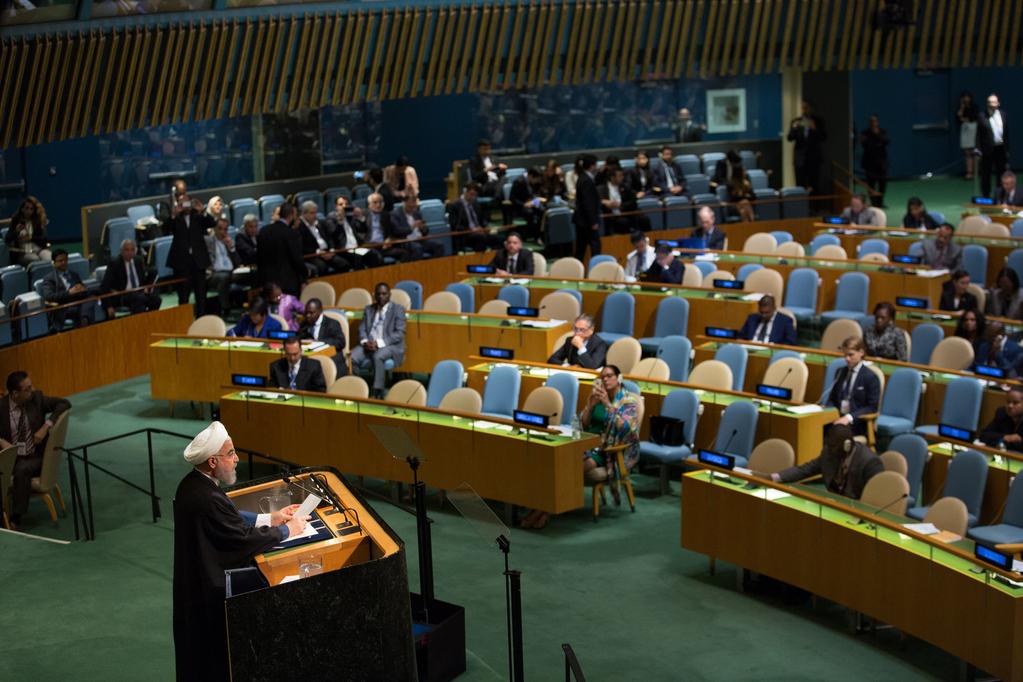 Iranian President Hassan Rouhani speaks during the U.N. General Assembly at the United Nations on Sept. 20, 2017, in New York.