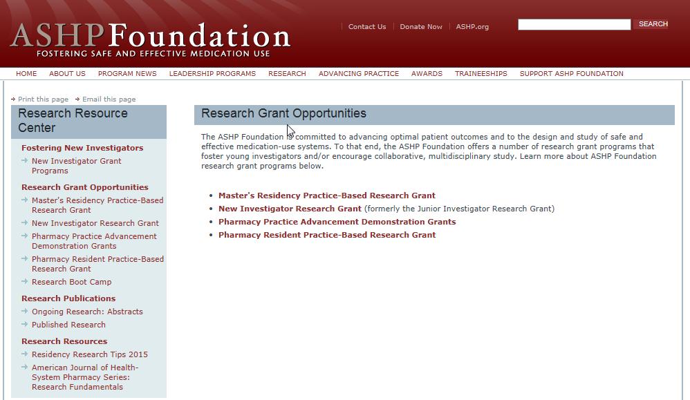 Where Do I find the grant information? http://www.ashpfoundation.