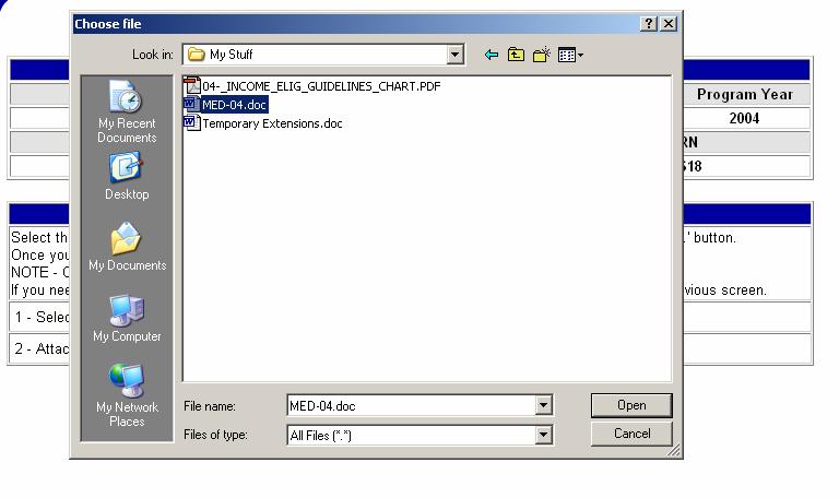 Find the file that you want to attach and click on the file (the file s name will appear in