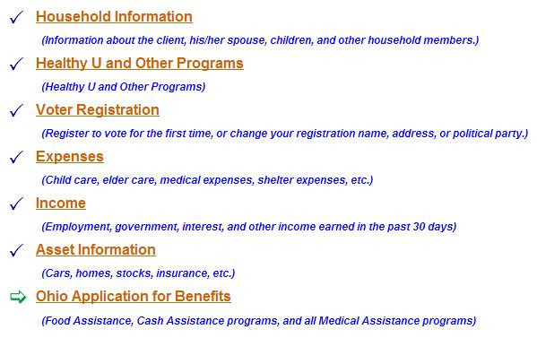 Asset Information 21. Robert has no liquid assets, property assets, vehicle or insurance assets. No one is covered by Medicare or Medicaid. Ohio Benefits 1.