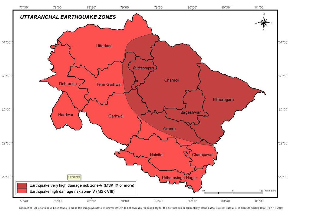 very high vulnerability, considering probability of Earth quake, Landslides, Flash flood and Cloud burst etc. 2.