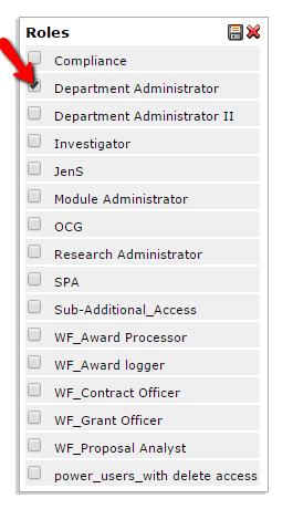 3-4.4 Check Departmental Administrator, then Save. NOTE: Admin staff can have multiple roles.