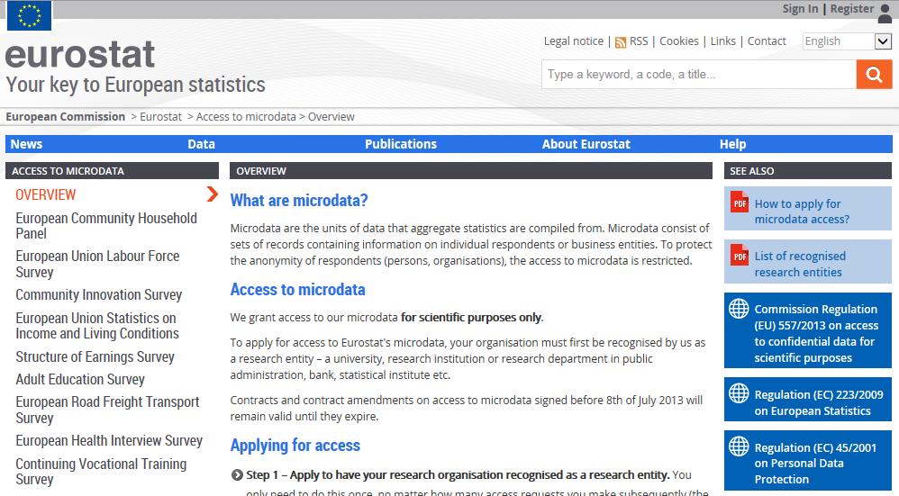 Access to Microdata in EUROSTAT
