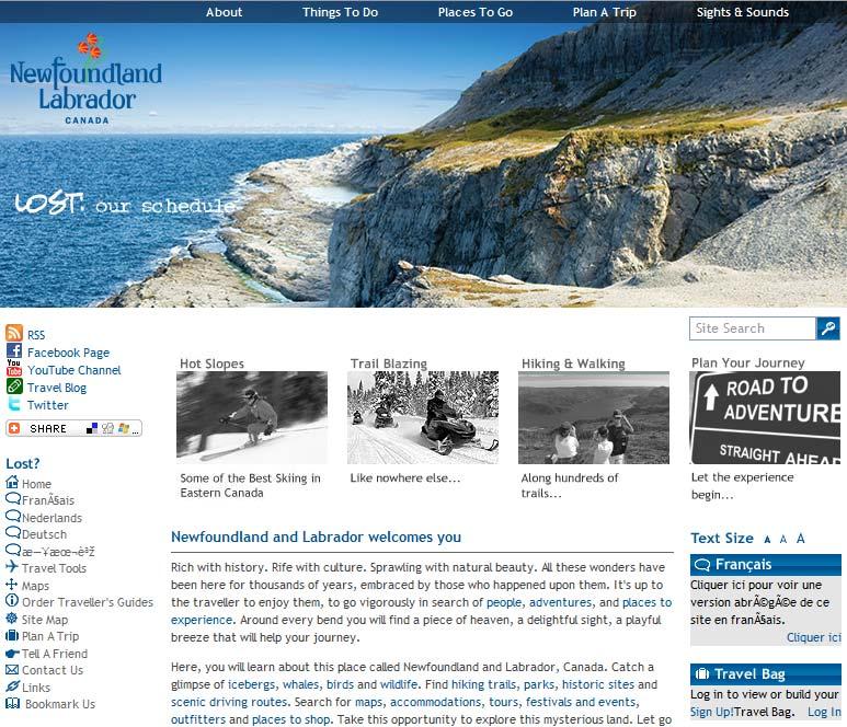 Figure 17: Newfoundland & Labrador Website This site is excellent as it provides access to almost every link from the homepage.