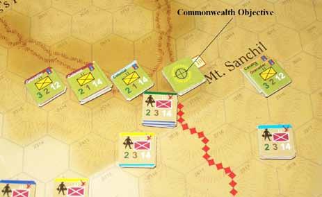Slowly, Italian reinforcements are showing up. The Commonwealth army orders defensive fire. This leaves a colonial battalion suppressed.