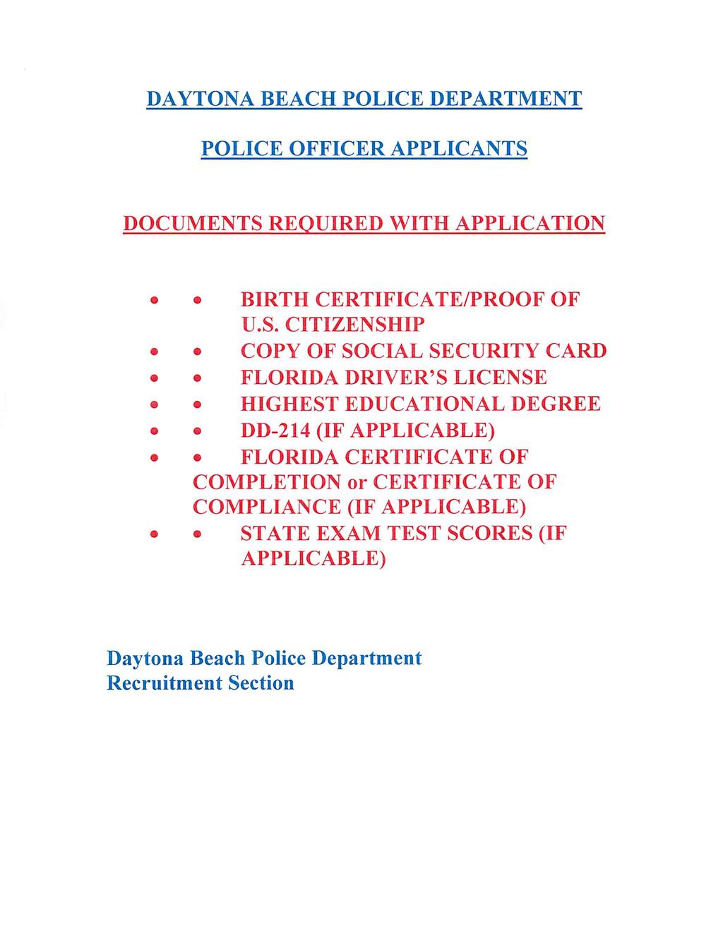 DAYTONA BEACH POLICE DEPARTMENT POLICE OFFICER APPLICANTS 