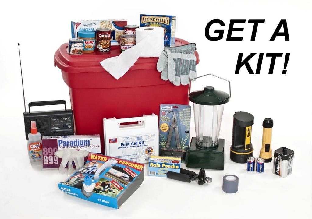 Preparedness Kit Water Non-perishable food Copies of personal documents Battery or crank radio