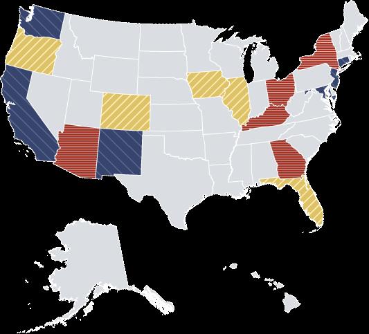 US Cultural Competency Legislation Dark Blue denotes legislation requiring (NJ, CA, WA, NM, CT) or strongly recommending (MD) cultural competence training, which was signed into law.