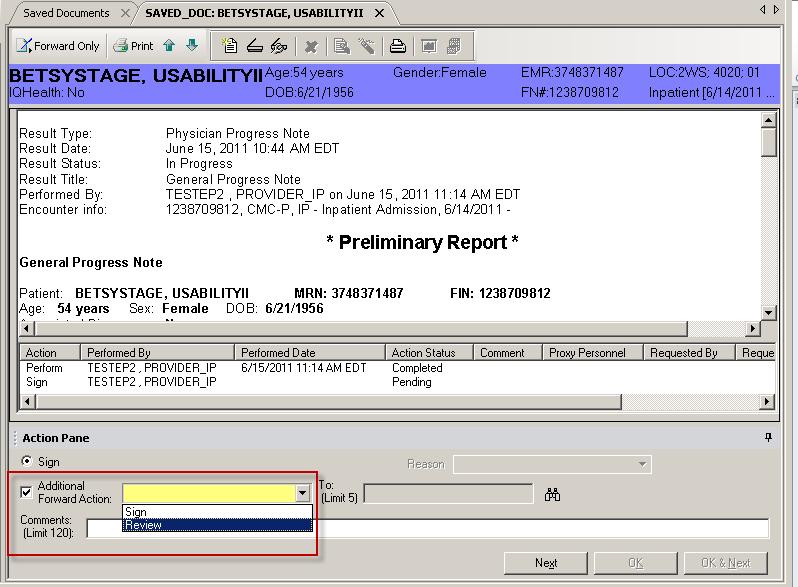 4. To forward a Saved Document for Sign or Review, click the box next to Additional Forward Action in the Action Pane.