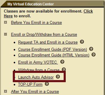 Step-by-Step Instructions Using Auto Advisor Use the following steps to enroll in a class using Auto Advisor: Use the Auto Advisor tool to access recommendations for classes required by your degree