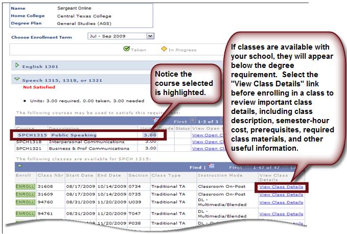 Step-by-Step Instructions Using Auto Advisor 7. The Auto Advisor Registration screen appears with open class sections beneath the list of classes.
