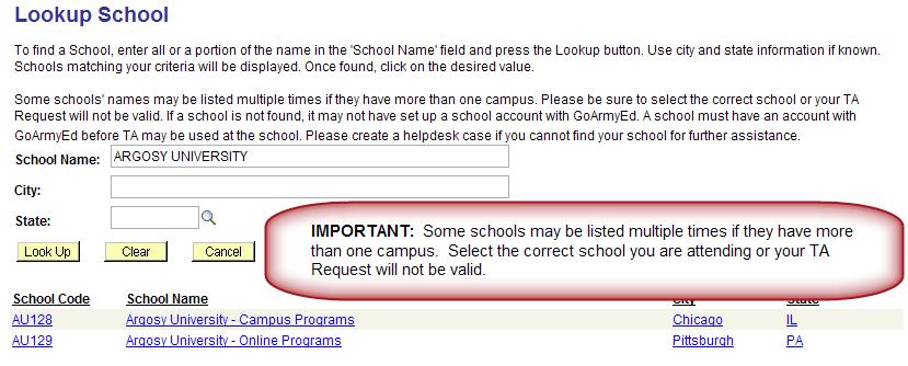 Step-by-Step Instructions How to Enroll in a Class Using the Non-LOI School TA Request Process 2. The Request TA page appears. Select the magnifying glass next to the School field. 3.
