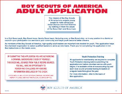Registration Process To register with the Boy Scouts of America, a potential merit badge counselor must complete the BSA s Adult Application form and submit it along