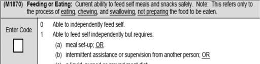 SOC ROC DC M1870 Feeding or Eating M1870 Feeding or Eating 453 454 Excludes preparation of food items, and transport to the table.