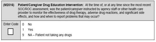 The comprehensive assessment must include a review of all medications the patient is using in order to identify any potential adverse effects and drug reactions, including ineffective drug therapy,