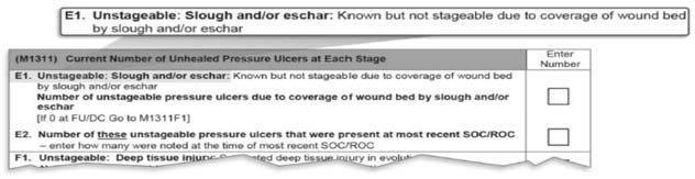 245 Unstageable: Non removable dressing 246 Unstageable: Eschar Slough Non-removable dressing/device includes, for example, a primary surgical dressing that cannot be removed, an orthopedic device,