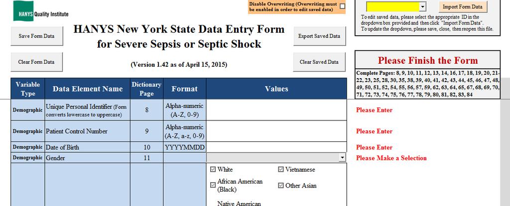 HANYS Data Collection Tool Severe Sepsis Septic Shock Excel worksheet (correct flat