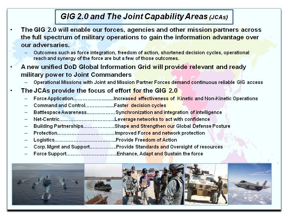 Figure 8: GIG 2.0 and Joint Capability Areas 2.8.1 GIG 2.0 in support of Force Application (FA) GIG 2.