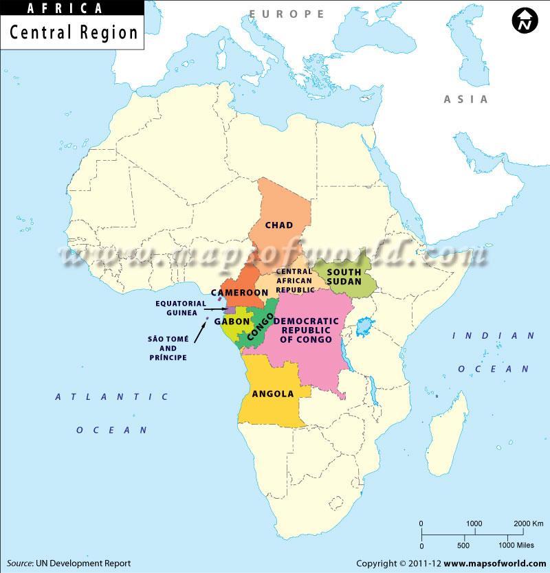 Middle Africa Middle Africa refers to the central region of Africa that includes the countries of Angola, Cameroon, Central African Republic, Chad, Congo, Democratic Republic of Congo, Equatorial