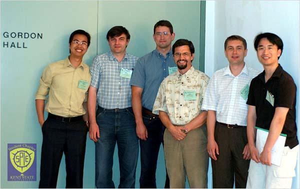 From left: Mingxia Gu, Ivan Smalyukh (former president), Bohdan Senyuk, Oleg Lavrentovich (chapter advisor), Oleg Pishnyak and Ye Yin pose in front of the Gordon