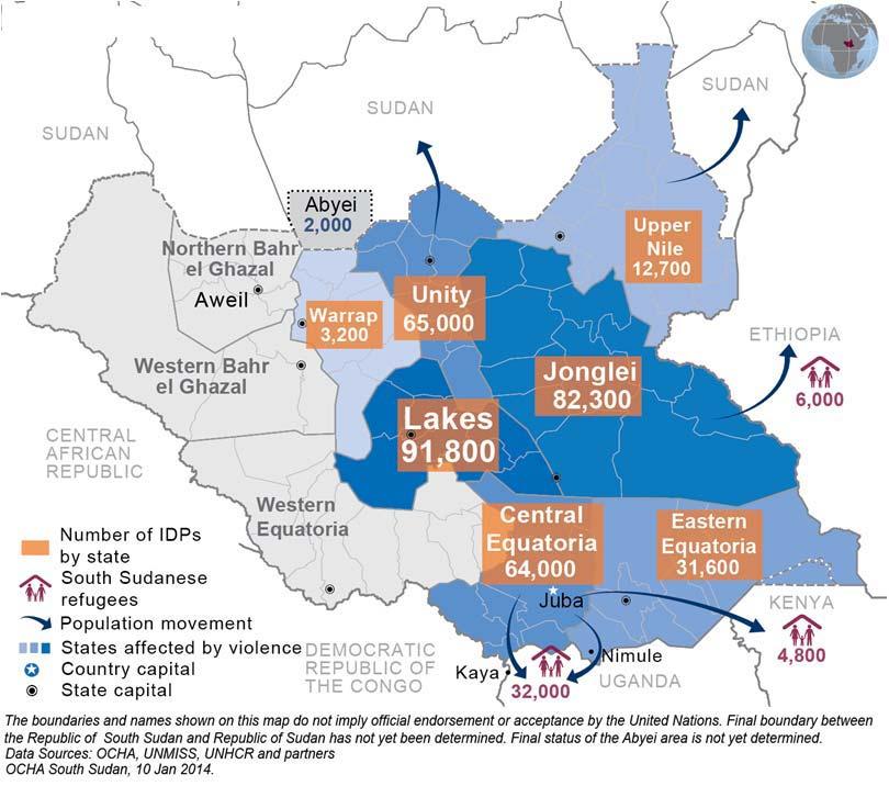 2 Health Cluster Bulletin South Sudan Crisis January 10 2014 Affected populations and areas The fighting that first occurred in Juba Central Equatoria State on the 15 December 2013 has continued in