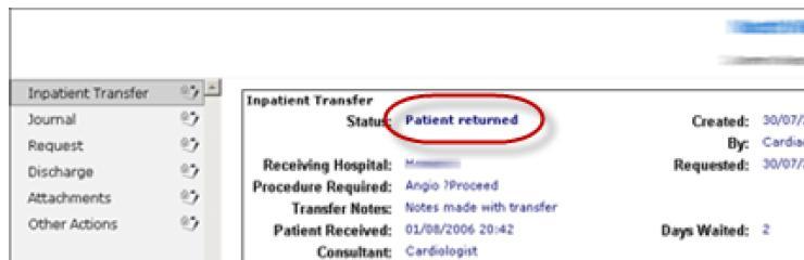 53 Referring hospital options AFTER a Patient has been Returned from the Receiving hospital: All patients returned to the Referring Hospital from