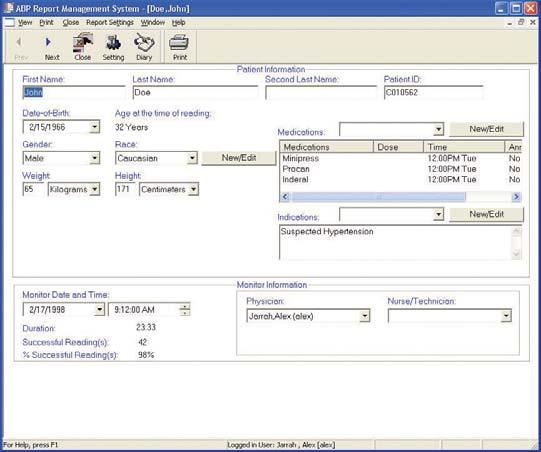 92506 ABP Report Management System Interfaces with 90207 and 90217 ABP monitors Software offers quick and simple method of retrieving, displaying, editing and printing ABP data Configurable report
