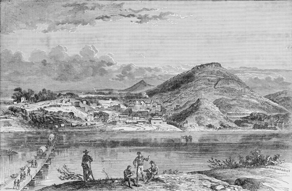 The Union army pulled back from Chickamauga to Chattanooga. This image shows Chattanooga, Tennessee in 1863.