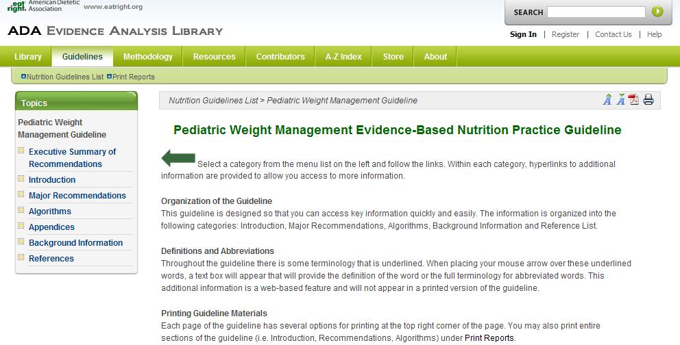 Accessing Pediatric Weight Management Recommendations This Evidence Analysis Library project