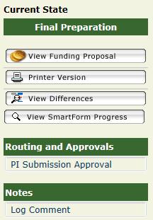 Use the notification to navigate to the proposal and select the PI Submission Approval activity from the menu to either approve the proposal or allow yourself and your DRA to make changes.