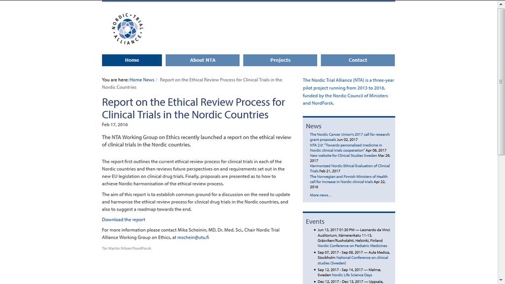 NTA Projects WP1 - Ethical Review Process for Clinical Trials in the Nordic Countries For more information please