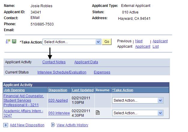 15. To view correspondence history of an applicant, navigate to the Applicant Activity page and