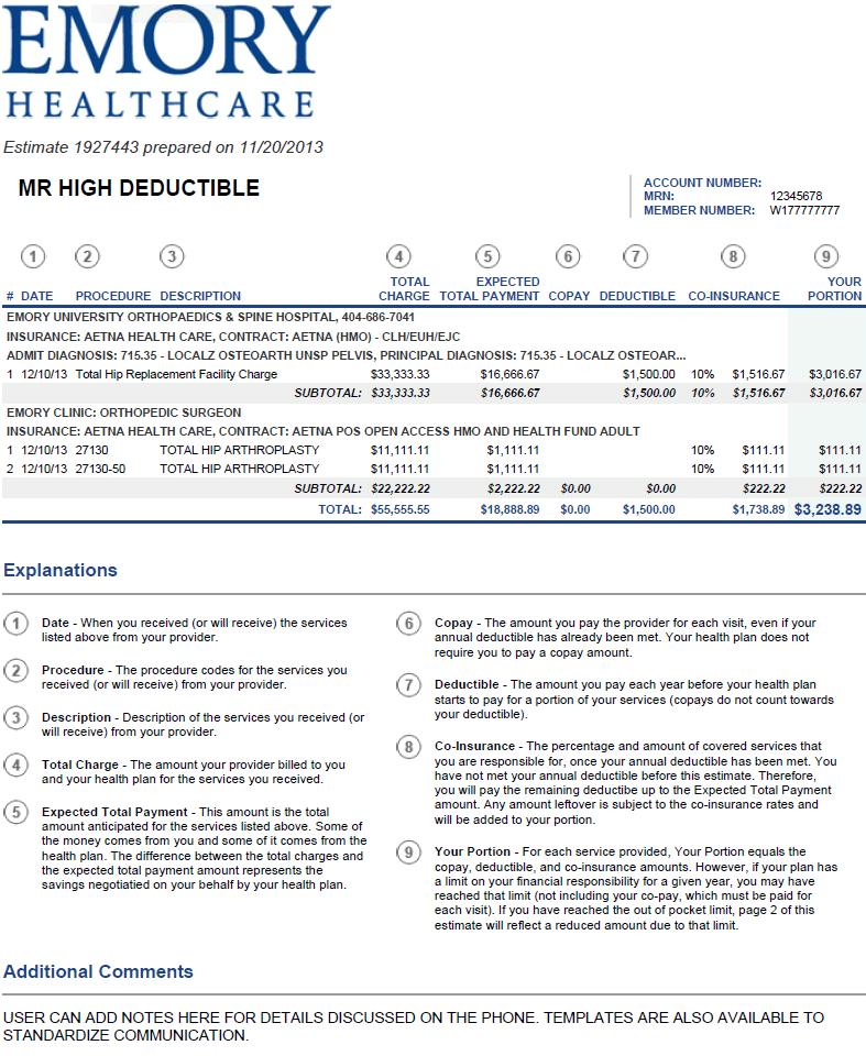 Patient Responsibility Pricer Hospital + Physician The patient-friendly estimate mirrors an EOB and includes detailed descriptions of the line items, including the allowed amounts, copay, deductible,