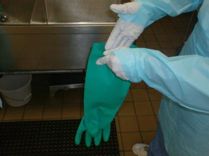 gloves along with PPE s to protect against accidental injury from sharp
